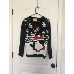 Merry Christmas Adult Ugly Christmas Sweater Penguin Size Medium